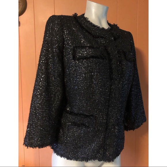 NWT Chico’s Noelle Goldie Tweed Black Sequined Blazer S - Picture 3 of 13